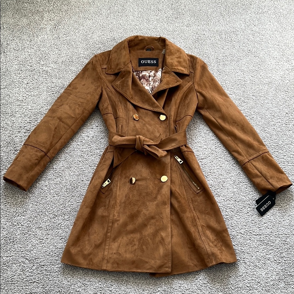 GUESS Women's Brown Suede Trench Coat
